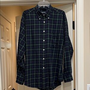 Nautica Men's Dark Blue and Green Checkered Shirt
